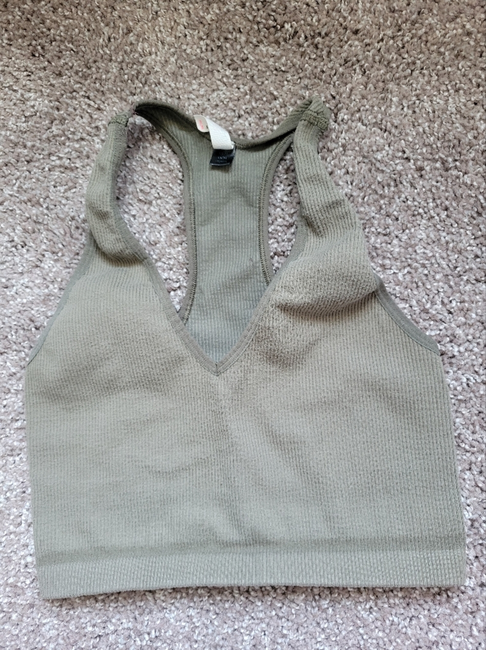 x2 Free People Movement Ribbed Racerback Bras Size M Green And Tan - Picture 7 of 8